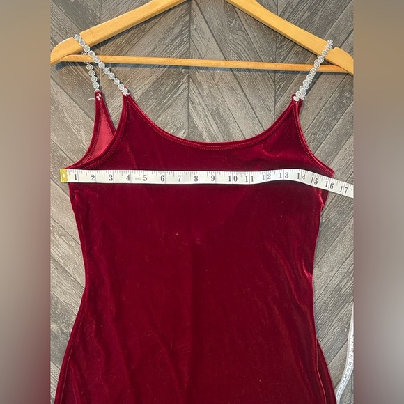 Red floor length velour dress M Studio Vintage Size S M - Picture 12 of 15